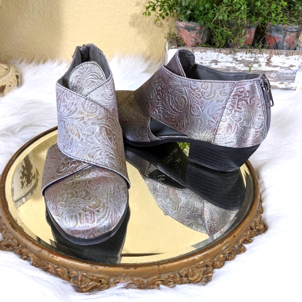 Very Volatile Silver Satin Ankle Boots